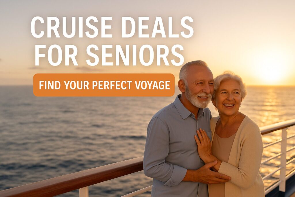 Happy seniors enjoying a sunset cruise.