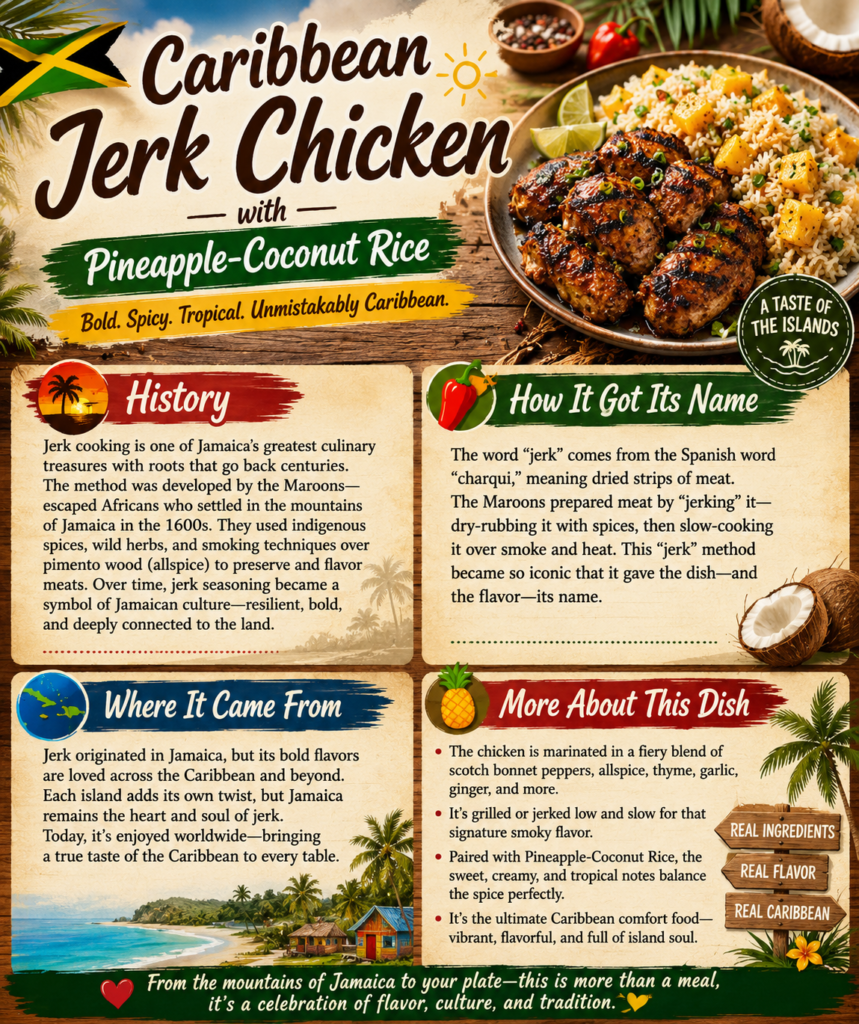 Caribbean Jerk Chicken with Pineapple-Coconut Rice history.