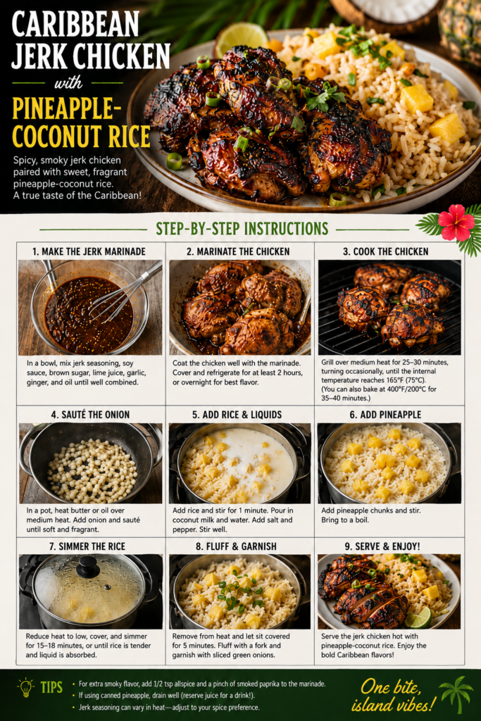 Caribbean Jerk Chicken with Pineapple Cocount Rice.