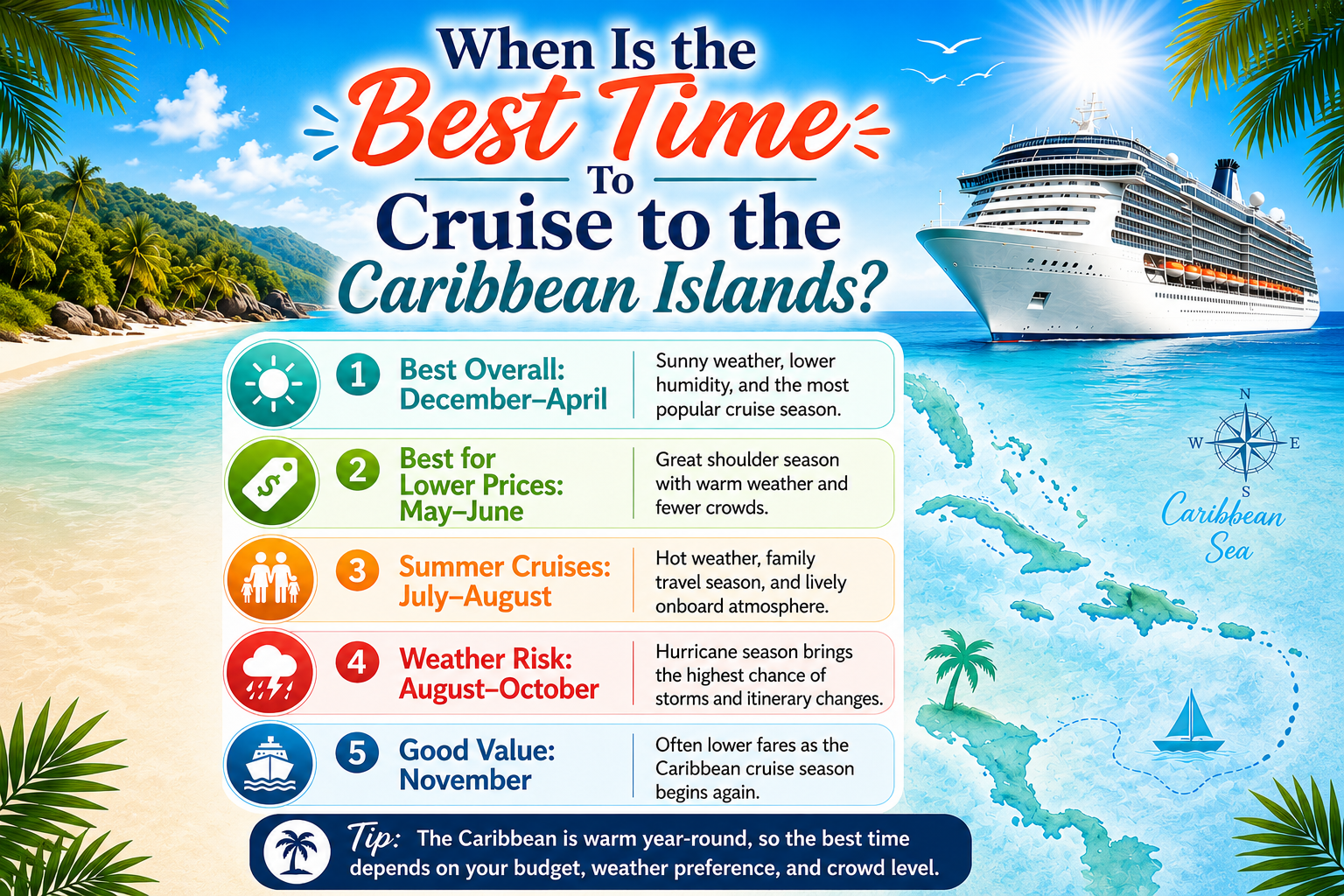 When is the Best Time to Cruise to the Caribbean Islands 600 × 400 for blog image sizes